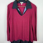 Croft & Barrow  Sweater Shirt 2X Pink Polka Dot Collar Layered Preppy Career Twee Photo 0