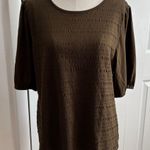 Talbots NWT!  Classic Burnt Olive Pucker Knit Short Puff-Sleeve Top Size XL Photo 2