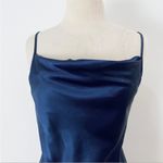 Bebe  satin effect spaghetti strap cowl neck midi  dress in navy Photo 2