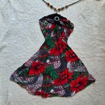 Source Unknown  Asymmetrical Dress in Red and Green Floral Photo 0