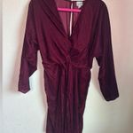 ASOS  Design Maroon Burgundy Velvet Drape Long Sleeve Faux Wrap Mini Dress 4 Photo 1