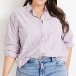 Maurice's  Striped 90s Prep Button Up Shirt Purple White Long Sleeve Button Down Photo 0