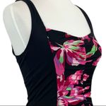 Tropical Escape Women's Black Pink Floral Ruched One Piece Swimsuit Size 6 Photo 4
