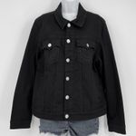 True Religion  Black Denim Trucker Jacket Horseshoe Logo Button Front Womens M Photo 0