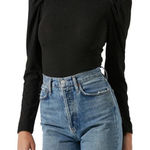 ASTR  The Label Medium Rib Multi Back Cutout Bodysuit In Black Long Puff Sleeve Photo 0