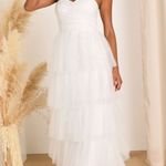 Phenomenal Passion White Tulle Pleated Strapless Maxi Dress Large Photo 0