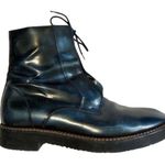 Maison Martin Margiela Blue Leather Combat Biker Boots Patent Brushed Marbled 7 Photo 2