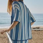 Solid & Striped  blue and white striped knit cover up polo Photo 4