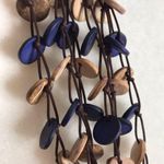 Triple strand earth tones flat wooden circle necklace rustic boho hippie Photo 2