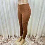 Zenana New Women's Wide Waistband High Rise Full Length Moto Leggings Brown Camel Size Large Photo 2