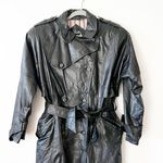 Vintage Black Leather Belted Trench Coat Size 10 Photo 4