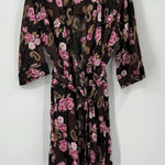 Cabernet Belted Robe Kimono M Silky Pink Roses Dark Floral Sexy Resort Vacation Black Size M Photo 0