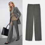 Madeleine Wide Pinstripe Herringbone Trousers Grey Gray Size 8P Photo 1