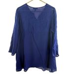 Eileen Fisher Medium Petite 100% Silk Tunic Long Top Sapphire Blue Sheer NWT Photo 5