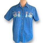 Vintage Bobbie Brooks Shirt Chambray Medium Wash Denim Button Up Birds Flower Blue Photo 1