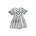 Anthropologie  Ett:twa Striped Eyelet Romper Short Sleeve White Gray Blue 10 Photo 7
