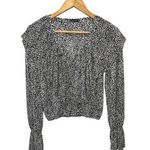 ZARA  Women's Long Bell Sleeve Blouse Ruffle Neck Size Small Spotted White Black Photo 0