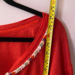 We The Free  Orange Red Embroidered Henley Long Sleeve Shirt Women's size Medium Photo 6