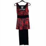 Sheri Martin Two Piece Top and Pant Red Black Floral Set Size 14 Photo 4