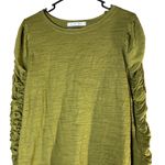 We The Free  Womens Medium Olive‎ Green Ruched Sleeve Long Sleeve Shirt Bohemian Photo 1