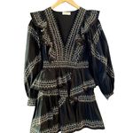 Ulla Johnson Anais Mini Dress Ruffle Embroidered V-Neck Black Noir Cotton 2 NWT Photo 4