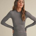 Kimberly  gray-blue long sleeve top & flared leggings set Photo 2