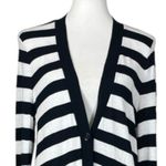 Soma Sweater Long Cardigan Button Front V-neck Black White Stripes Women’s Large Photo 5