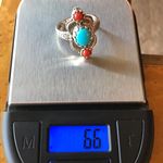 Sleeping Beauty Turquoise Coral Sterling Silver Feather Ring Size 8 Photo 6