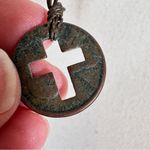 Vintage Silver 925 Marked Chain W/ Penny Cut Out Cross Necklace Religious Photo 3