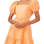 1. State  Orange Puff Sleeves Linen Blend Tiered Skirt Open Tie Back Dress Sz S Photo 0