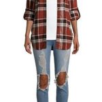No Boundaries  Juniors' Hooded Plaid Flannel Shirt burgundy and black sz XL Photo 0