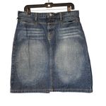 Ralph Lauren POLO Jeans Company 90s Racer Knee Denim Skirt Flag Logo, Sz 12 Photo 0