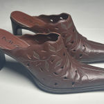 Western Mules Women's Size 8 MIA Brown Leather Leaf Cut Out Slip On Heel Photo 0
