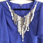 Charlotte Russe Blouse S Sequin Beaded Embellishments Dolman Sleeve Blue Silver Photo 1