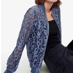 ZARA  Long Sleeve Full Zip Semi-Sheer Lace Bomber Jacket Blue Women's Size XL Photo 0