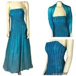 Vintage Alyce Designs 80s Strapless Beaded Blue Prom Evening Gown scarf size 8 Photo 1