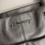 B. Makowsky Pewter Silver Metallic Leather Bag Purse Satchel Handles Photo 8