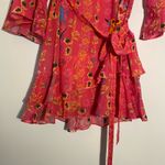 Saloni Marissa Ruffle 100% Silk Pink Floral Long Sleeve Mini Dress Women size 6 Photo 5
