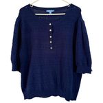 Draper James  navy pointelle gold button short sleeve sweater XXL Photo 1