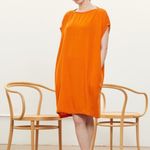 Black Crane Linen Rayon Box Dress Orange Size XS Photo 0