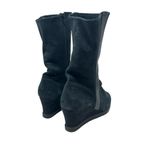 Arche Suede Wedge Tall High Boots Side Zip Leather Stripe Black Size 38 US 7 Photo 6