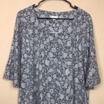 J.Jill  Women’s Boho Floral Paisley Print Gray White Blue Flare Sleeve Blouse Photo 1