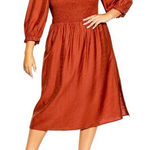 City Chic NWT  Smocked Puff Sleeve Fearless Midi Dress in Caramel Size XXS 12 Photo 0