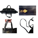 Isanti Leather Crossbody Bag Navy Top Zip Tote Handles Logo Code Italy Travel Blue Photo 5