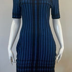Andrew Marc  Checkered Knee Length Dress in Black and Blue Photo 0