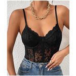 NWT COZYEASE Black Lace Sheer Bustier Corset Bodysuit XS Photo 2