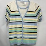 Cherokee  Women's m Short Sleeve striped Sweater button down Blue yellow White Photo 0
