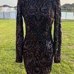 Parker Sequin Long Sleeve Black Mini Dress Photo 0