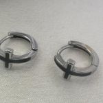 Cross Hoop Earrings for Men Women Streetwear Punk Hip Hop Unisex Style Silver Photo 0