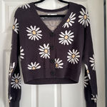 Hollister  Daisy Cardigan Sweater Womens‎ XXS Button Front Dark Gray Knit Floral Photo 0